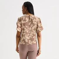 Liz Claiborne Womens Crew Neck Short Sleeve Blouse