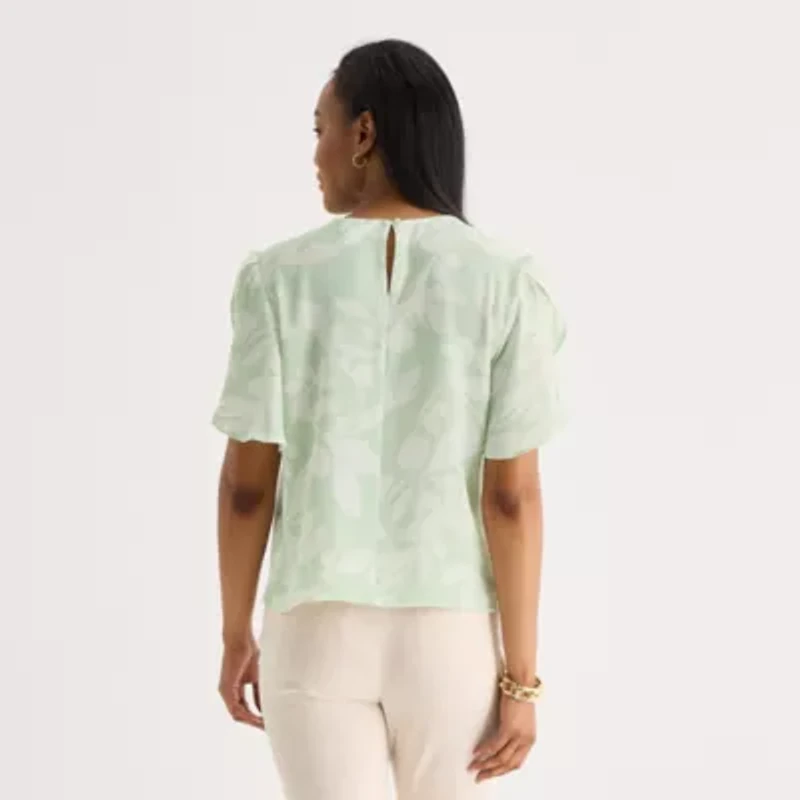 Liz Claiborne Womens Round Neck Short Sleeve Blouse