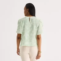 Liz Claiborne Womens Round Neck Short Sleeve Blouse