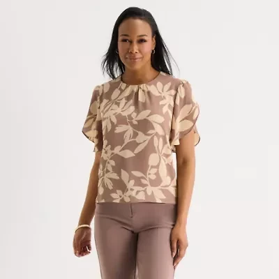 Liz Claiborne Womens Crew Neck Short Sleeve Blouse