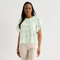 Liz Claiborne Womens Round Neck Short Sleeve Blouse