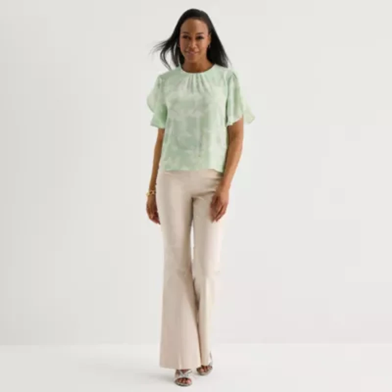 Liz Claiborne Womens Round Neck Short Sleeve Blouse