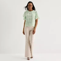 Liz Claiborne Womens Round Neck Short Sleeve Blouse