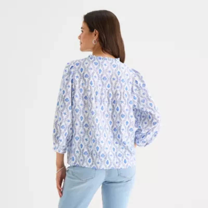 St. John's Bay Womens Split Tie Neck 3/4 Sleeve Blouse
