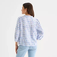 St. John's Bay Womens Split Tie Neck 3/4 Sleeve Blouse