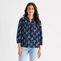 St. John's Bay Womens Split Tie Neck 3/4 Sleeve Blouse
