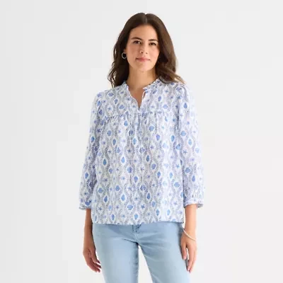 St. John's Bay Womens Split Tie Neck 3/4 Sleeve Blouse
