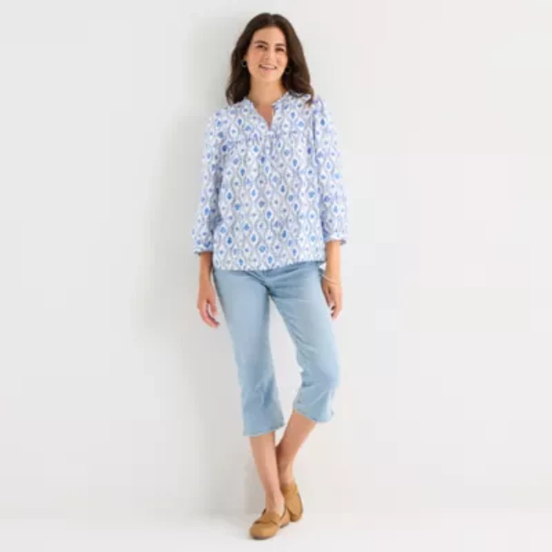 St. John's Bay Womens Split Tie Neck 3/4 Sleeve Blouse