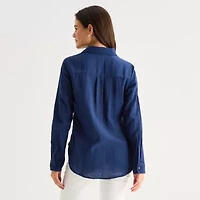 St. John's Bay Womens Long Sleeve Relaxed Fit Button-Down Shirt