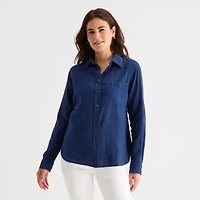 St. John's Bay Womens Long Sleeve Relaxed Fit Button-Down Shirt