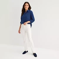 St. John's Bay Womens Long Sleeve Relaxed Fit Button-Down Shirt