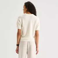 Stylus Womens Crew Neck Short Sleeve Pullover Sweater