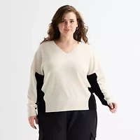 Stylus Plus Womens V Neck Long Sleeve Pullover Sweater