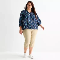 St. John's Bay Womens Plus V Neck 3/4 Sleeve Blouse