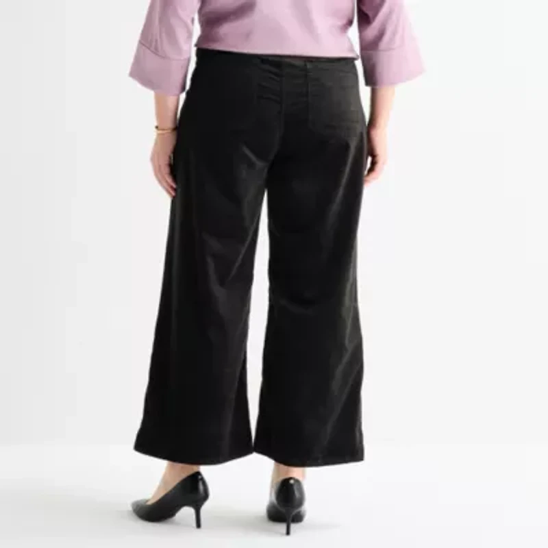 Liz Claiborne Womens Plus Wide Leg Mid Rise Velvet Pull-On Pant