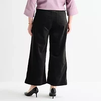Liz Claiborne Womens Plus Wide Leg Mid Rise Velvet Pull-On Pant