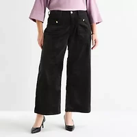 Liz Claiborne Womens Plus Wide Leg Mid Rise Velvet Pull-On Pant
