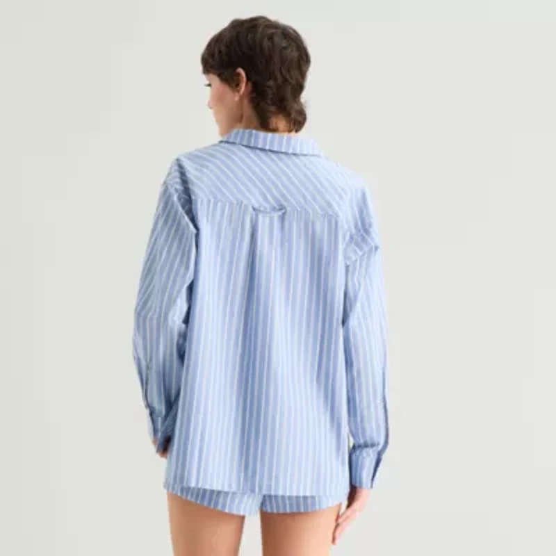 Arizona Body Womens Poplin Long Sleeve Juniors Pajama Top