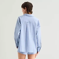 Arizona Body Womens Poplin Long Sleeve Juniors Pajama Top