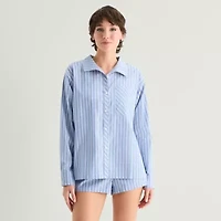 Arizona Body Womens Poplin Long Sleeve Juniors Pajama Top