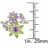 Laura Ashley Womens Genuine Green Peridot Sterling Silver Flower Cocktail Ring