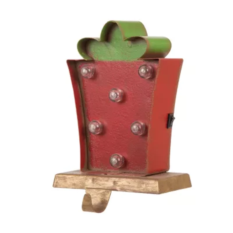 Glitzhome Marquee Led Gift Box Christmas Stocking Holder