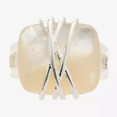 Sparkle Allure Womens White Mother Of Pearl Pure Silver Over Brass Hypoallergenic Cocktail Ring