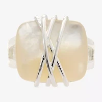 Sparkle Allure Womens White Mother Of Pearl Pure Silver Over Brass Hypoallergenic Cocktail Ring