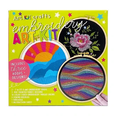 Art 101 Crafts Embroidery Art Kit with 3 Embroidery Hoops and Designs
