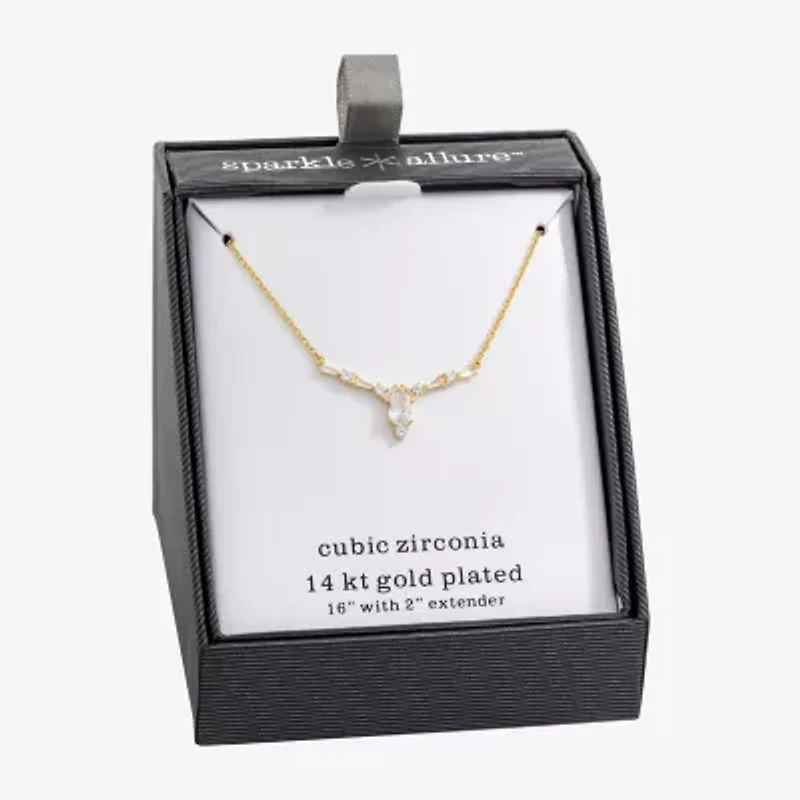 Sparkle Allure Womens Cubic Zirconia 14K Gold Over Brass Pear 16 Inch Pendant Necklace