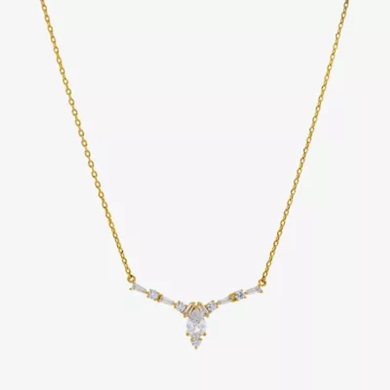 Sparkle Allure Womens Cubic Zirconia 14K Gold Over Brass Pear 16 Inch Pendant Necklace