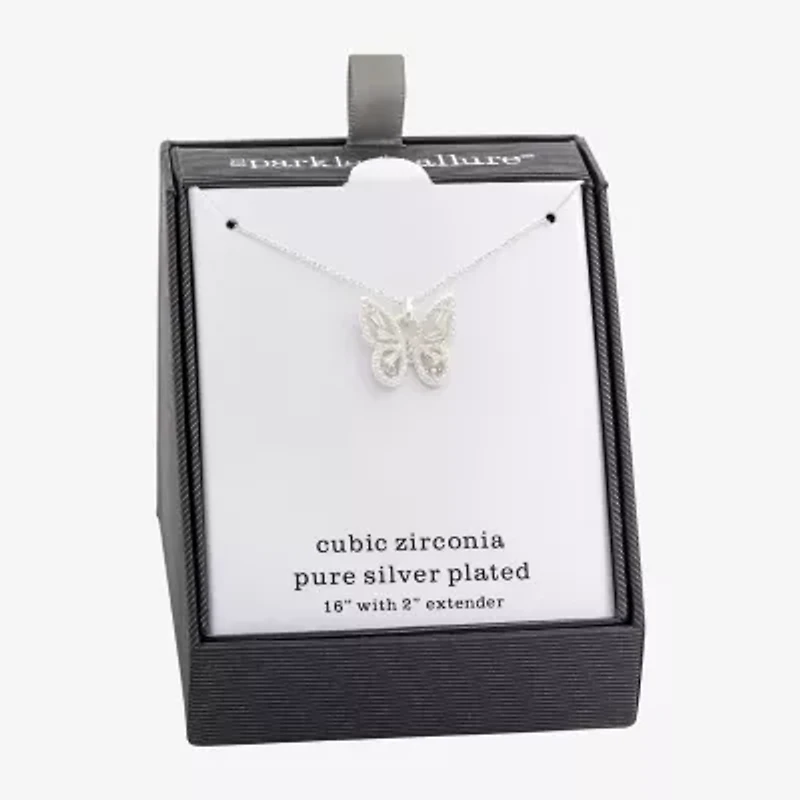 Sparkle Allure Womens Cubic Zirconia Pure Silver Over Brass Butterfly 16 Inch Pendant Necklace