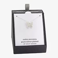 Sparkle Allure Womens Cubic Zirconia Pure Silver Over Brass Butterfly 16 Inch Pendant Necklace