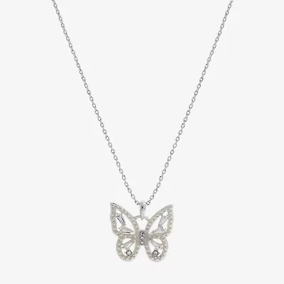 Sparkle Allure Womens Cubic Zirconia Pure Silver Over Brass Butterfly 16 Inch Pendant Necklace