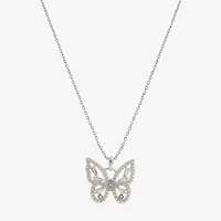 Sparkle Allure Womens Cubic Zirconia Pure Silver Over Brass Butterfly 16 Inch Pendant Necklace