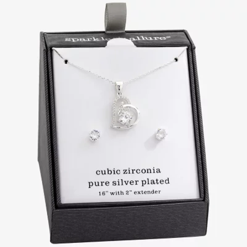 Sparkle Allure Womens Cubic Zirconia Pure Silver Over Brass Heart 2-pc. Jewelry Set
