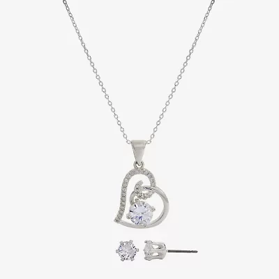 Sparkle Allure Womens Cubic Zirconia Pure Silver Over Brass Heart 2-pc. Jewelry Set