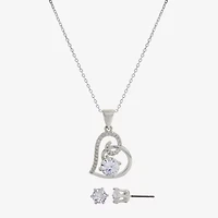 Sparkle Allure Womens Cubic Zirconia Pure Silver Over Brass Heart 2-pc. Jewelry Set