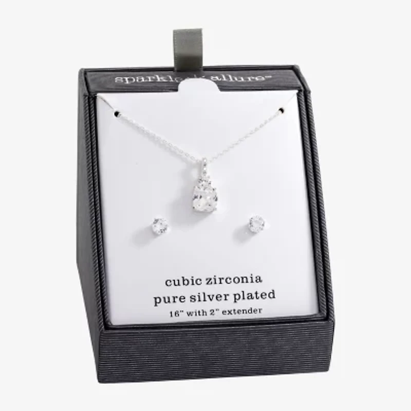 Sparkle Allure Womens Cubic Zirconia Pure Silver Over Brass Round 2-pc. Jewelry Set