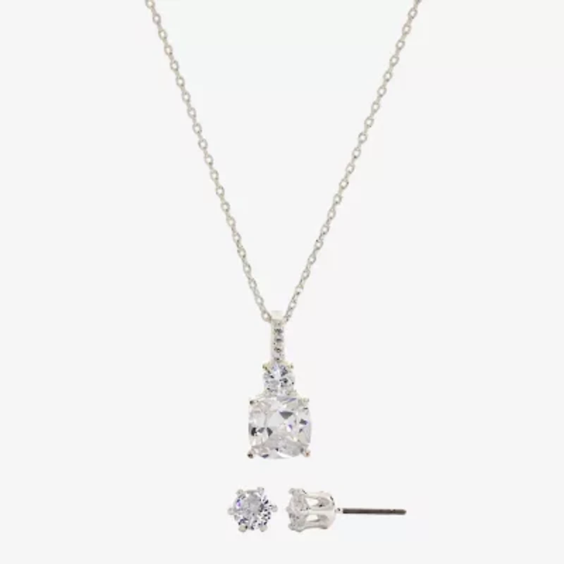 Sparkle Allure Womens Cubic Zirconia Pure Silver Over Brass Round 2-pc. Jewelry Set