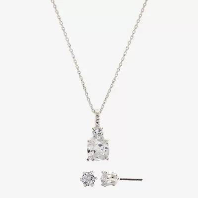 Sparkle Allure Womens Cubic Zirconia Pure Silver Over Brass Round 2-pc. Jewelry Set
