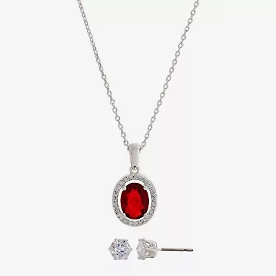 Sparkle Allure Womens Red Crystal Pure Silver Over Brass Oval 2-pc. Jewelry Set
