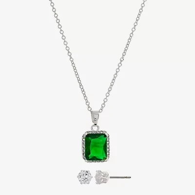 Sparkle Allure Womens Green Crystal Pure Silver Over Brass Square 2-pc. Jewelry Set