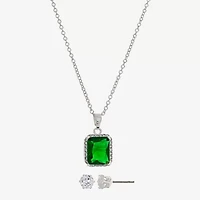 Sparkle Allure Womens Green Crystal Pure Silver Over Brass Square 2-pc. Jewelry Set