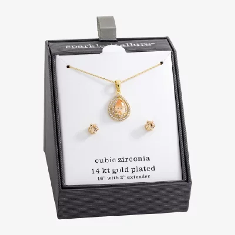 Sparkle Allure Womens Champagne Crystal 14K Gold Over Brass Pear 2-pc. Jewelry Set