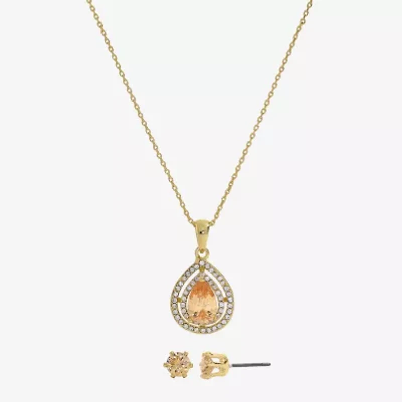 Sparkle Allure Womens Champagne Crystal 14K Gold Over Brass Pear 2-pc. Jewelry Set