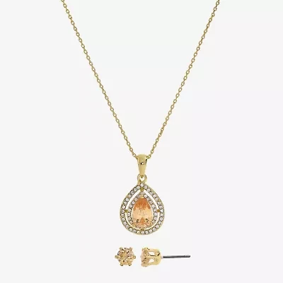 Sparkle Allure Womens Champagne Crystal 14K Gold Over Brass Pear 2-pc. Jewelry Set