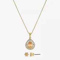 Sparkle Allure Womens Champagne Crystal 14K Gold Over Brass Pear 2-pc. Jewelry Set