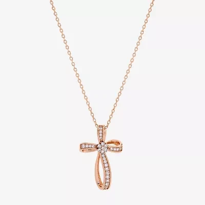 Sparkle Allure Womens Cubic Zirconia 18K Rose Gold Over Brass Cross 16 Inch Pendant Necklace