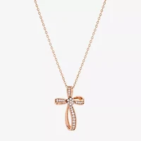 Sparkle Allure Womens Cubic Zirconia 18K Rose Gold Over Brass Cross 16 Inch Pendant Necklace